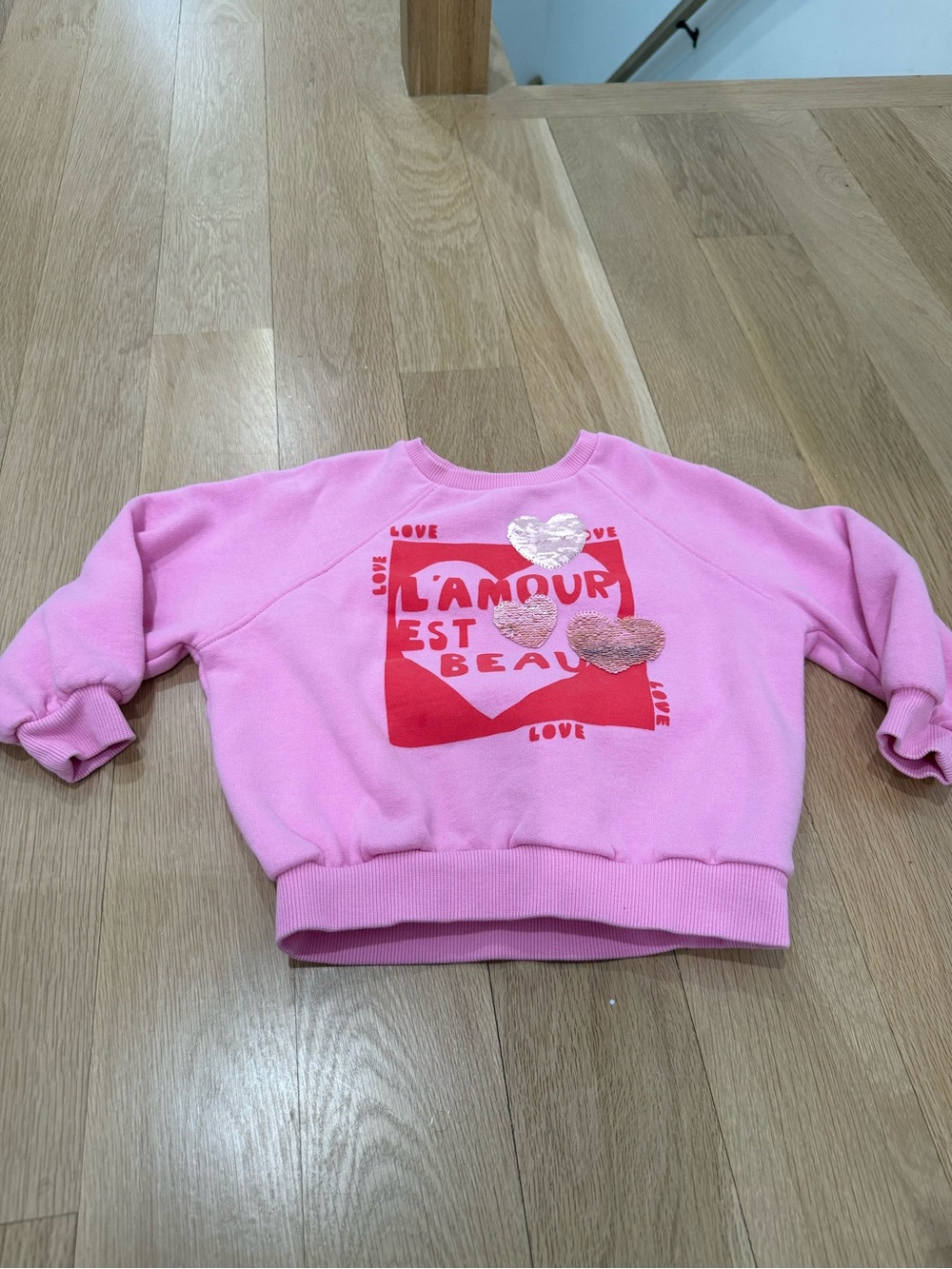 Next Pink Girls' Love Graphic Sweatshirt with Sequin Hearts 5T